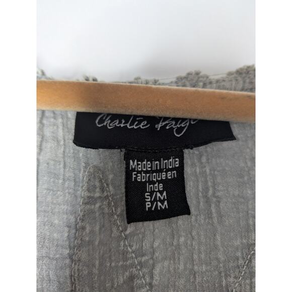 Charlie Paige gray button down dress 100% cotton embroidery and lace S/M - Picture 7 of 9